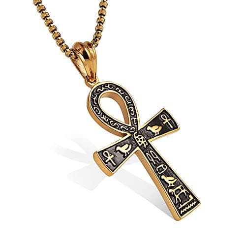 HZMAN Large Ankh Cross Pendant with 22+2 Inch Chain