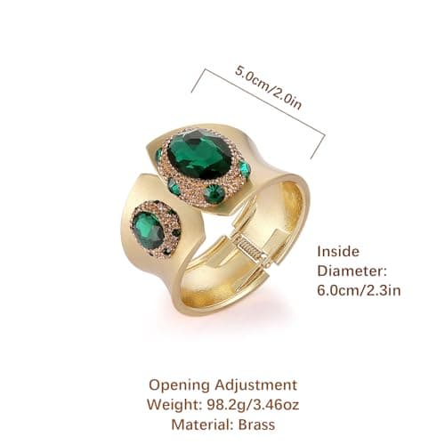HZMAN Chunky Green Crystal Cuff Bracelet for Women Gold Plated Jewelry Gift