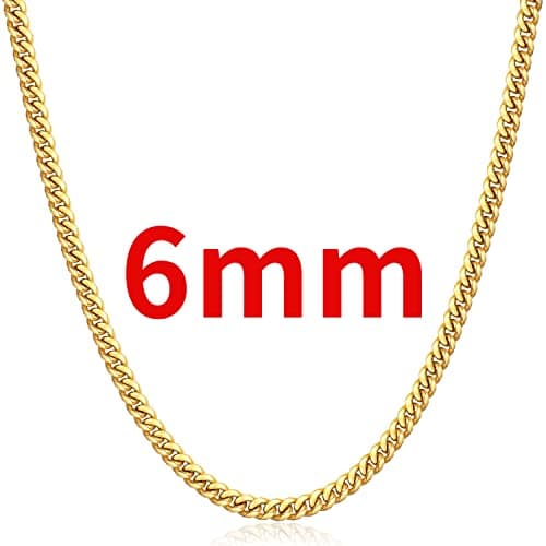 18K Gold Plated Diamond Cut Miami Cuban Link Chain for Men and Women