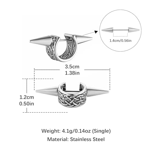 HZMAN Detachable Gothic Punk Earrings for Men & Women Stainless Steel Jewelry