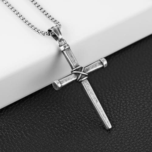 HZMAN Men's Stainless Steel Antique Cross Pendant Necklace Christian Jewelry Gift