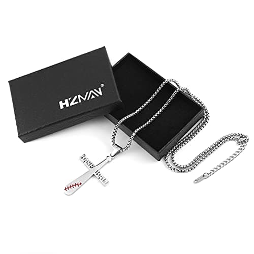 HZMAN To My Son Baseball Cross Necklace - I CAN DO ALL THINGS Bible Verse Gift