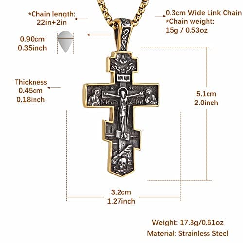 HZMAN Orthodox Cross Necklace for Men and Women - Retro Jesus Crucifix Pendant