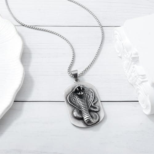 MollyQueen Stainless Steel Snake Necklace for Men and Women - Punk Jewelry