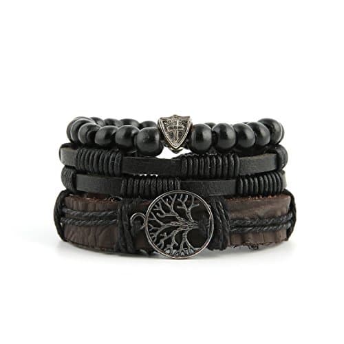 Genuine Leather Tree of Life Bracelets for Men and Women with Tiger Eye Stone and Lava Rock Beads
