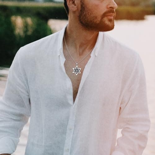 Sterling Silver Star of David Pentagram Necklace for Men and Women