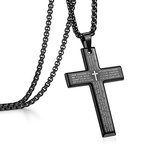 Rnivida Men's Stainless Steel Cross Necklace with Lord's Prayer
