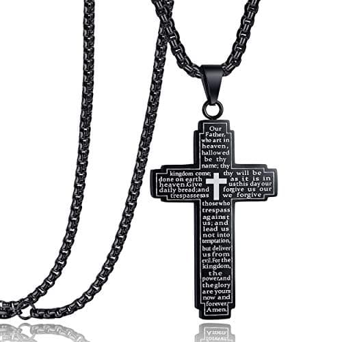 Rehoboth Stainless Steel Our Father Cross Pendant Necklace 24"