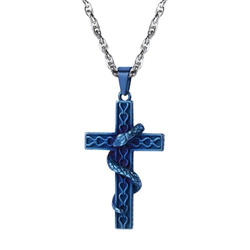 PROSTEEL 316L Stainless Steel Snake Cross Necklace, Adjustable 22"-24", Box Included
