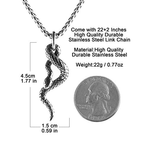 Men's Gothic Snake Pendant Chain Necklace, Stainless Steel