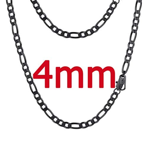 PROSTEEL Black 18K Gold Plated 316L Stainless Steel Figaro Chain Necklace, 14-30inch
