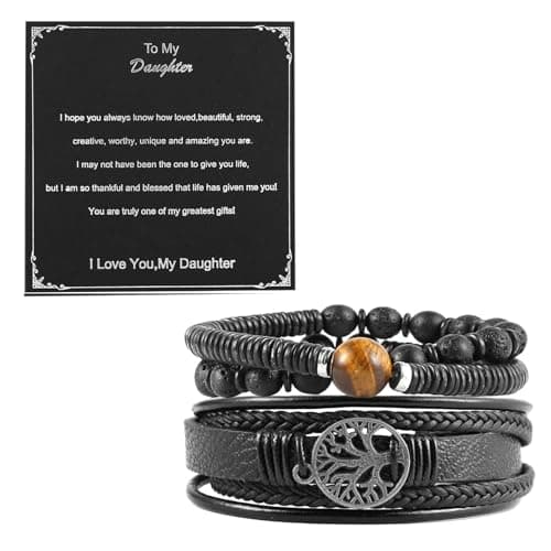Genuine Leather Tree of Life Bracelets for Men and Women with Tiger Eye Stone and Lava Rock Beads