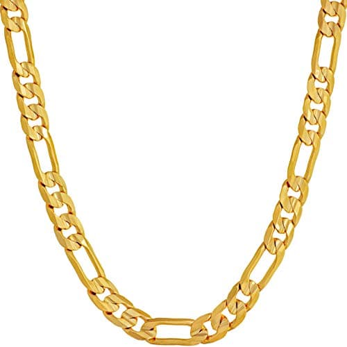6mm Figaro Chain Necklace for Men and Women - 24k Gold Plated