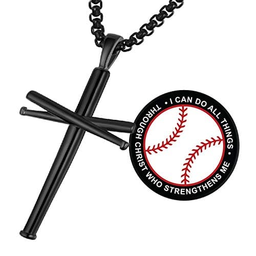 Baseball Cross Pendant Necklace for Teen Boys and Men