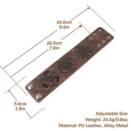 HZMAN Viking Yggdrasil World Tree Leather Bracelet (7.5-8.5 Inches)