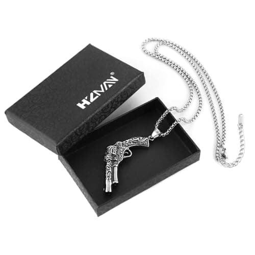 HZMAN Stainless Steel Revolver Gun Necklace for Men Secret Service Role Play Pendant Jewelry