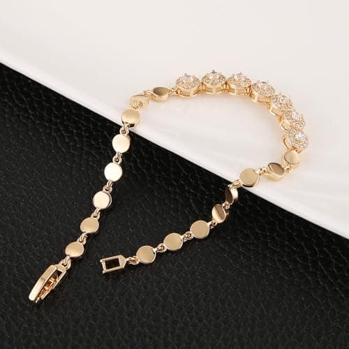 HZMAN Rose Gold Plated Brass Link Chain Zirconia Bracelet for Women