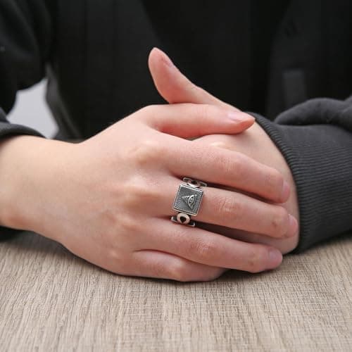 HZMAN Men's Stainless Steel Retro Coptic Ankh Eye of Providence Ring Jewelry Gift