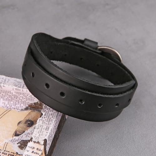 HZMAN Genuine Leather Cuff Bracelets for Men and Women