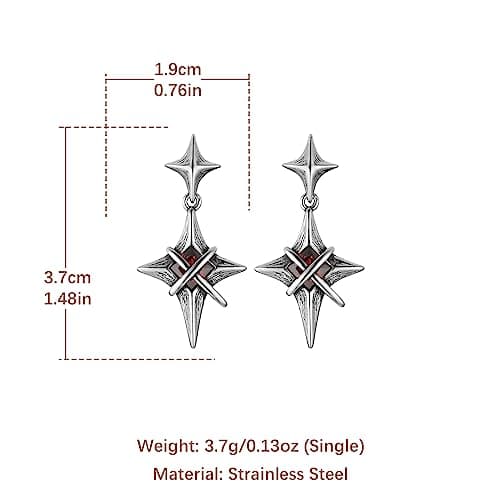 Men's Stainless Steel Gothic Punk Red Crystal Star Stud Earrings