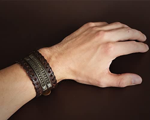 Baldur Jewelry Genuine Leather Viking Rune Bracelet, Adjustable for Men & Women