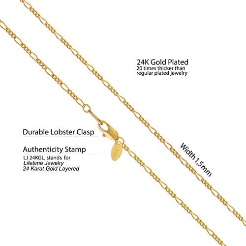 1.5mm Figaro Chain Necklace Women and Men - Real Gold Plated
