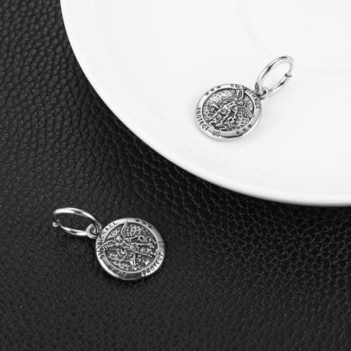 HZMAN Archangel Dangle Earring for Men Round Saint Michael Medal Jewelry