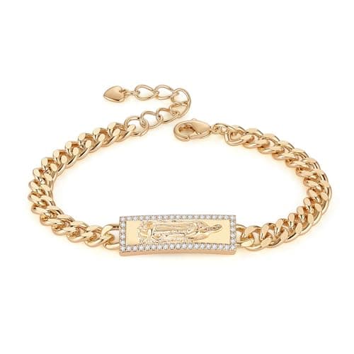 Virgin Mary Bracelet for Women with Cubic Zirconia Gold Plated Link Jewelry