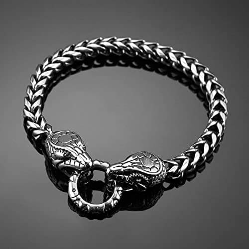 Retro Dragon Head Bracelet Stainless Steel Gothic Punk Black Dragon Bangle Cuban Chain Link Bracelet Biker Party Jewelry Gift
