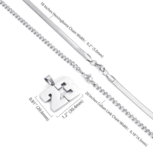 KLIFOWDY Men's Layered Stainless Steel Jersey Number Necklace, Basketball Football Baseball for Boys