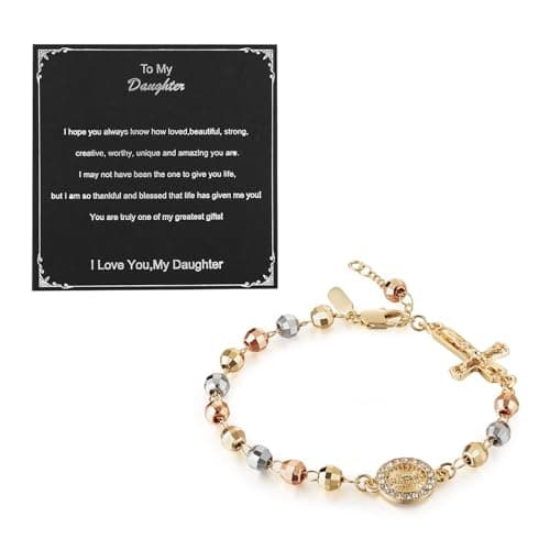 Virgin Mary Rosary Bead Cross Bracelet - Adjustable Link Bracelet for Women - Jewelry Gift
