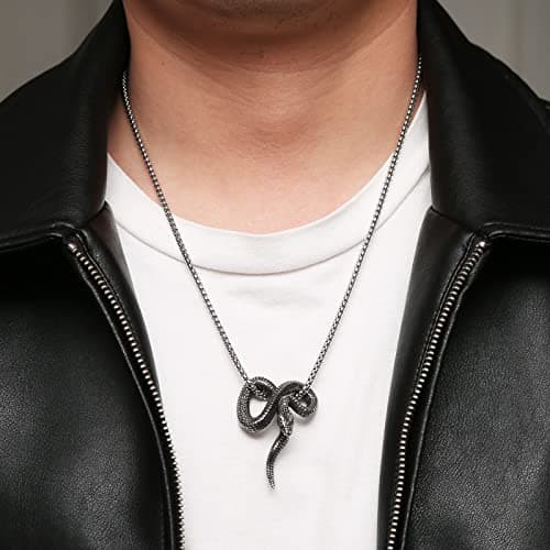 Vintage Gothic Stainless Steel Snake Pendant Necklace for Men