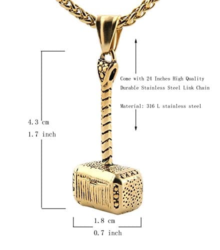 HZMAN Thor Hammer Stainless Steel Pendant Necklace for Men and Women