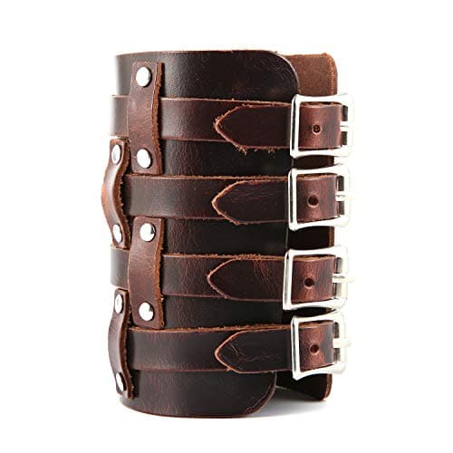 Men's Leather Triple Strap Gauntlet Wristband with Buckle Fastening