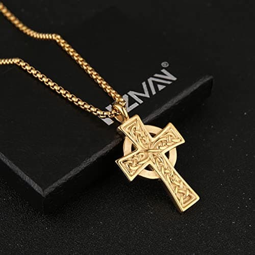 Stainless Steel Celtic Cross Necklace for Men and Women - Vintage Viking Irish Knot Amulet Pendant Gift