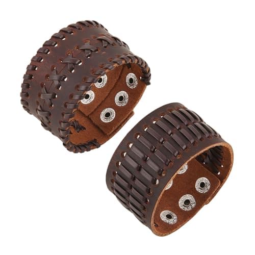 HZMAN Brown Retro Leather Cuff Bracelet for Men