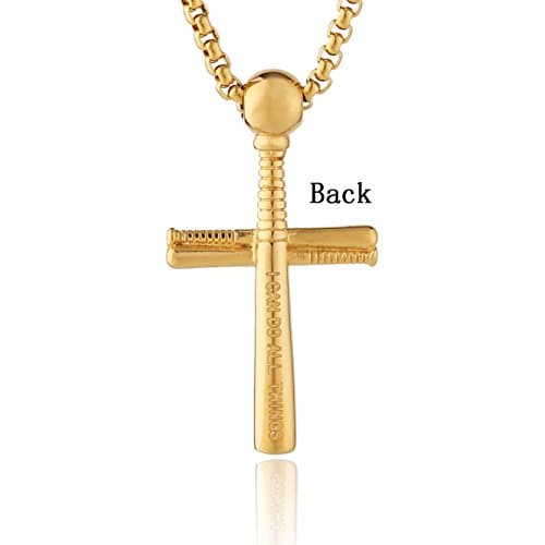 HZMAN Stainless Steel Baseball Bat Cross Necklace - Large & Small Options