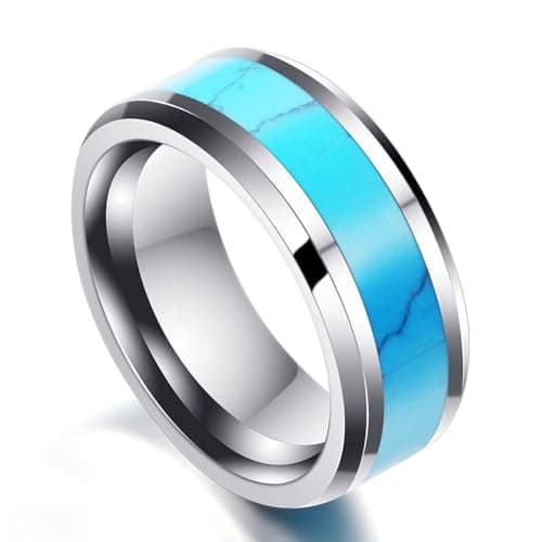 Retro Turquoise Stone Rings for Men, Stainless Steel Signet Biker Band