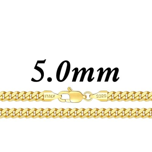 Eterjew Italian Solid 18k Gold Over 925 Sterling Silver Chain Necklace, 3.5mm Cuban Link, Sturdy & Shiny