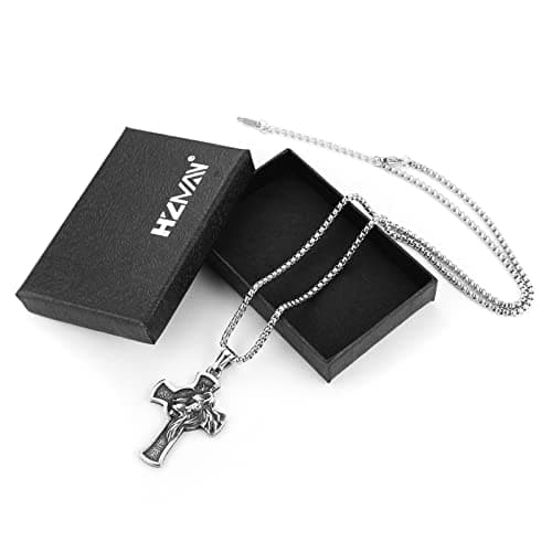 Stainless Steel Cross Necklace for Men Women with Lion Head Pendant and Chain