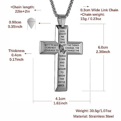 Serenity Prayer Stainless Steel Cross Necklace for Men and Women