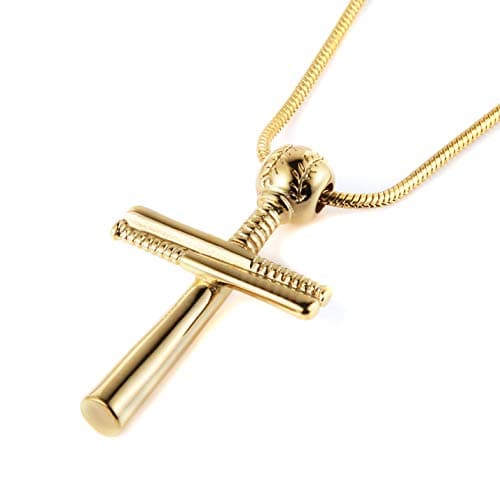 HZMAN Stainless Steel Baseball Bat Cross Necklace - Large & Small Options