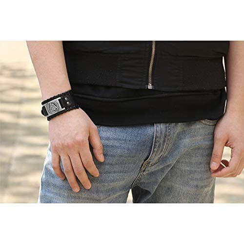 Juland Punk Braided Wolf Head Mens Leather Cuff Wristband Adjustable