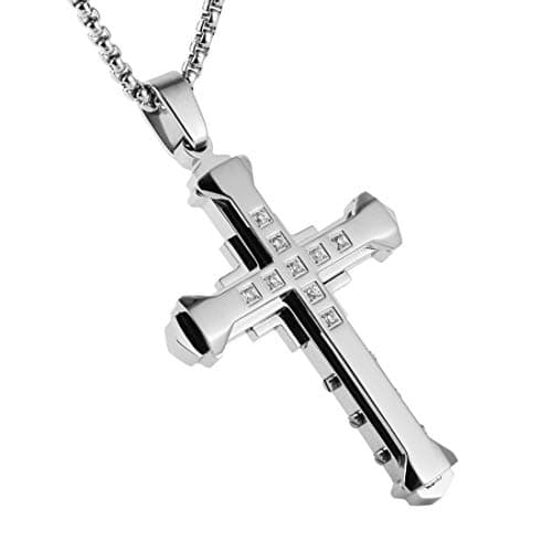 HZMAN Men's Byzantium Stainless Steel Cross Necklace with 22+2 Inch Chain