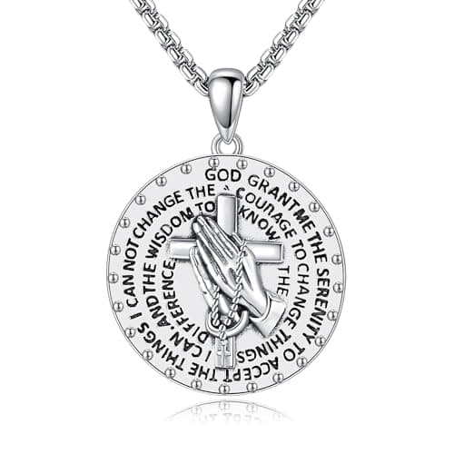 AXOMY Saint Necklace for Women Men - Sterling Silver Serenity Prayer Pendant Jewelry