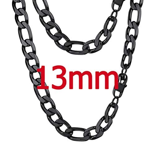 PROSTEEL Black 18K Gold Plated 316L Stainless Steel Figaro Chain Necklace, 14-30inch