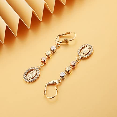 14K Gold Plated Virgin Mary Dangle Earrings for Women Girls