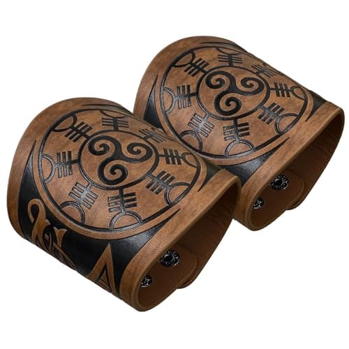 HiiFeuer 2 PCS Viking Embossed Faux Leather Cuff Bracelet