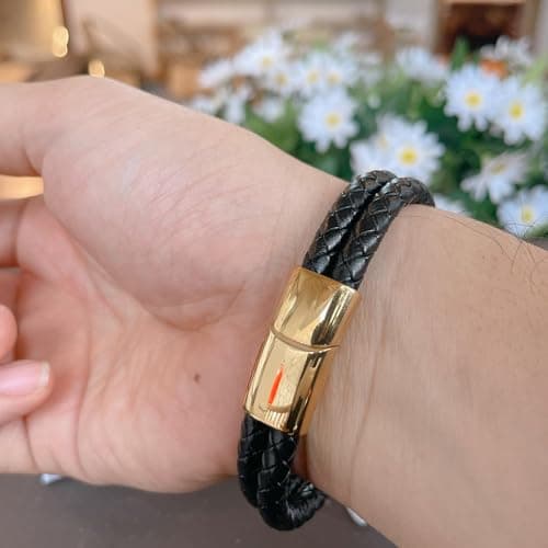 IMT-LLC Viking Style Men's Genuine Leather Braided Bracelet With Norse Runes Gift