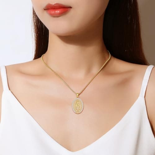 Sterling Silver Virgin Mary Our Lady of Guadalupe Necklace with Miraculous Medal